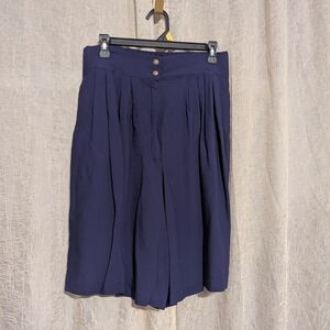 Purple High Waist Pleated Midi Shorts